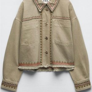 ZARA EMBROIDERED POCKET OVERSHIRT NWT OLIVE SZ XS